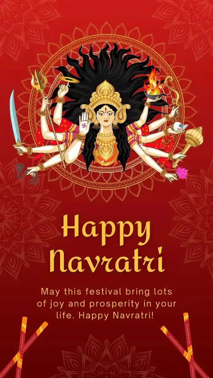 Maa Durga riding lion with festive Navratri message