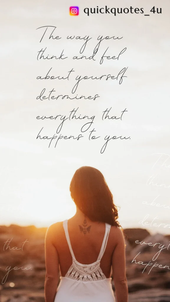 Woman taking selfie with overlay text of a self love Instagram caption