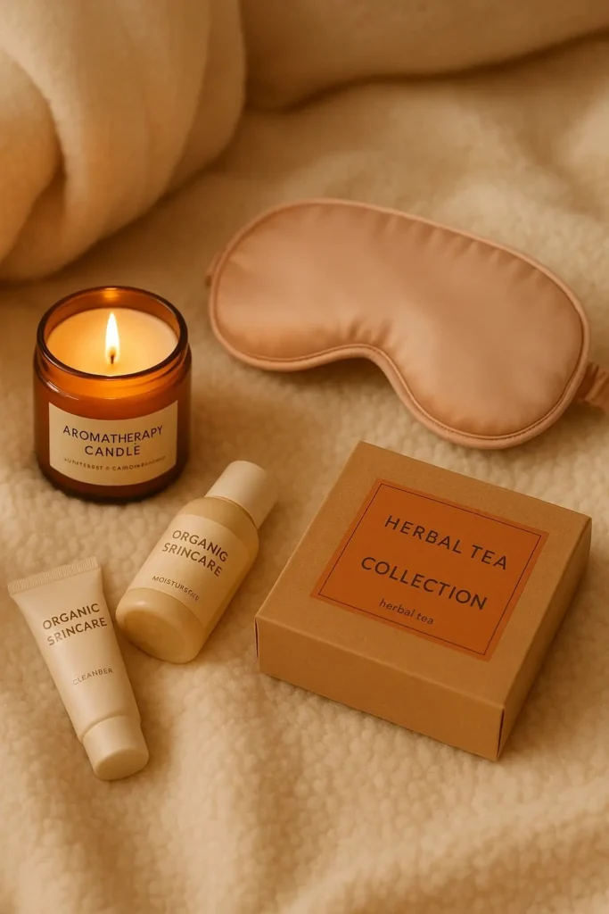 Thoughtful Christmas self-care gifts for women including candles and skincare